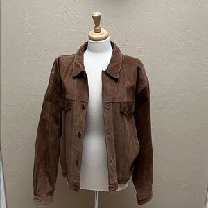 Vintage GAP Chocolate Suede Leather Trucker Jacket Size XL